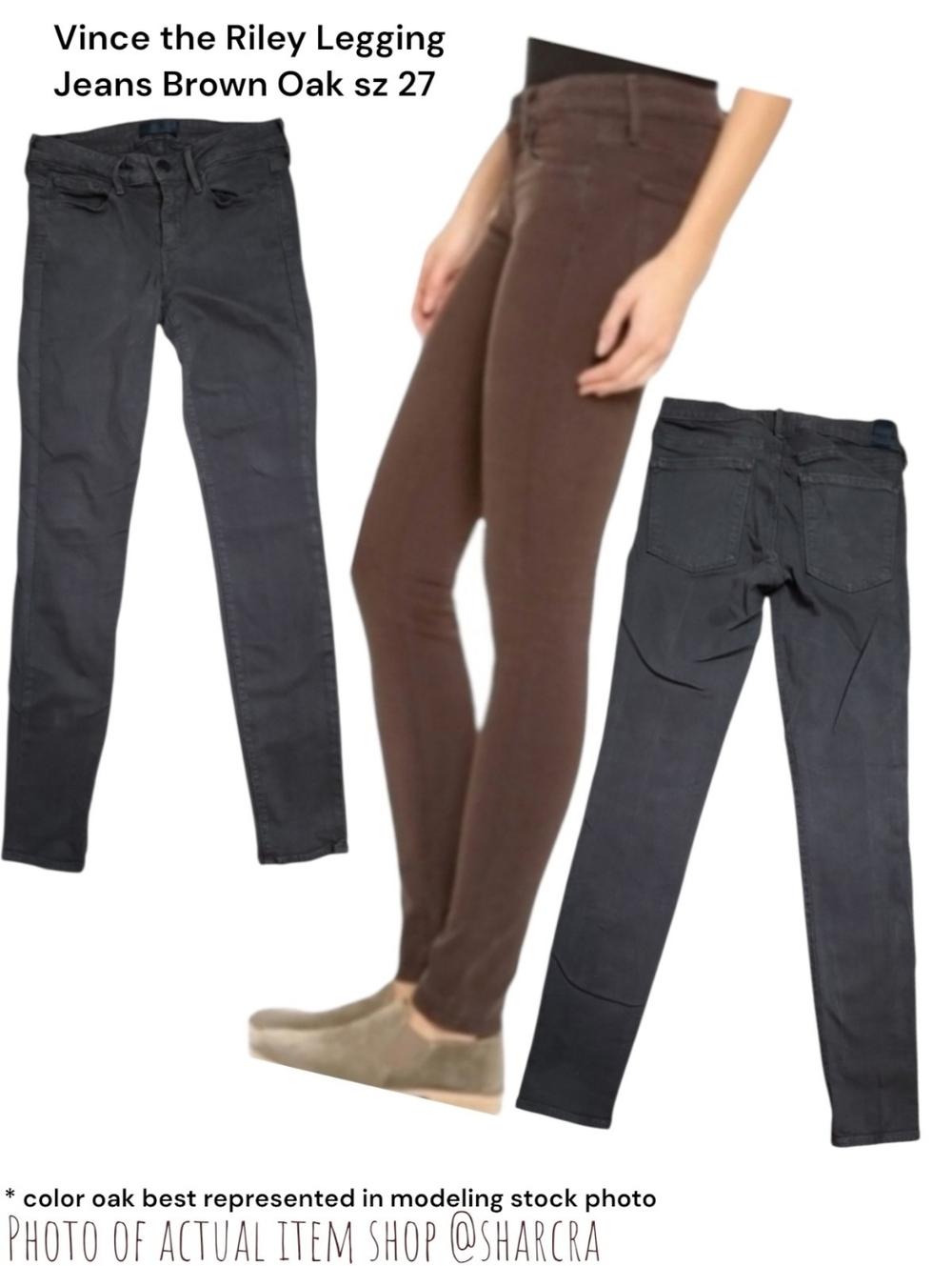 Vince the Riley Legging Jeans Brown Oak stretch denim skinny jeans women's 27